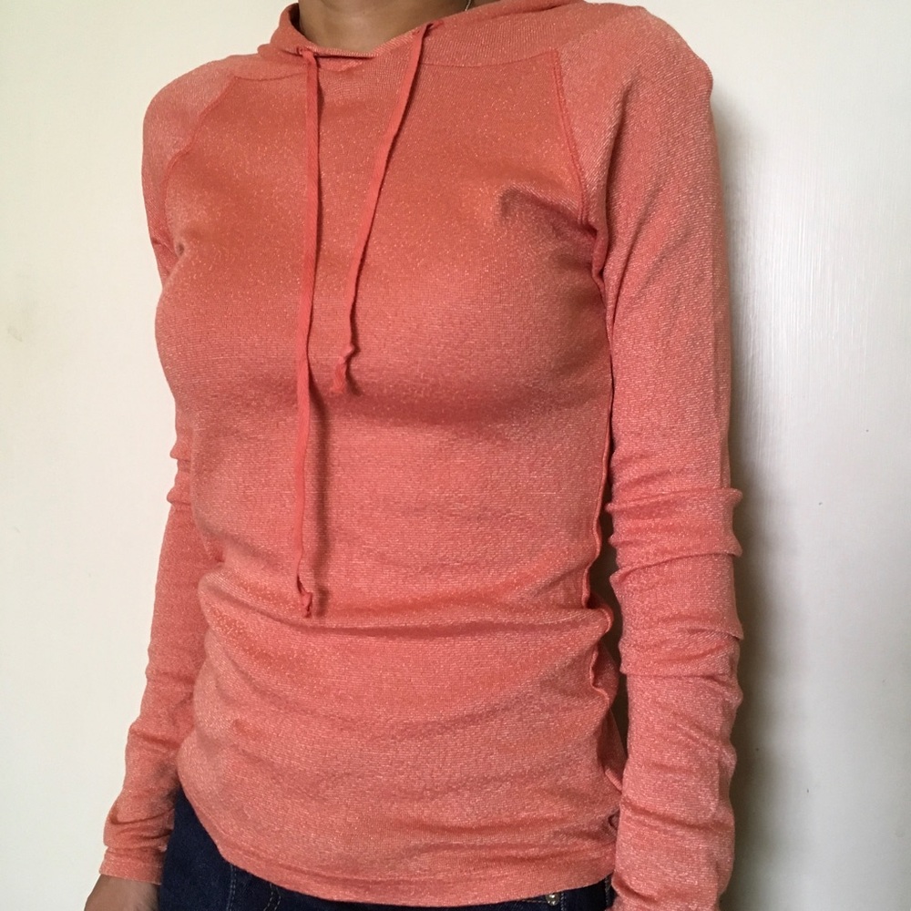 Hoodie Coral Long Sleeve Shimmer Metallic Top